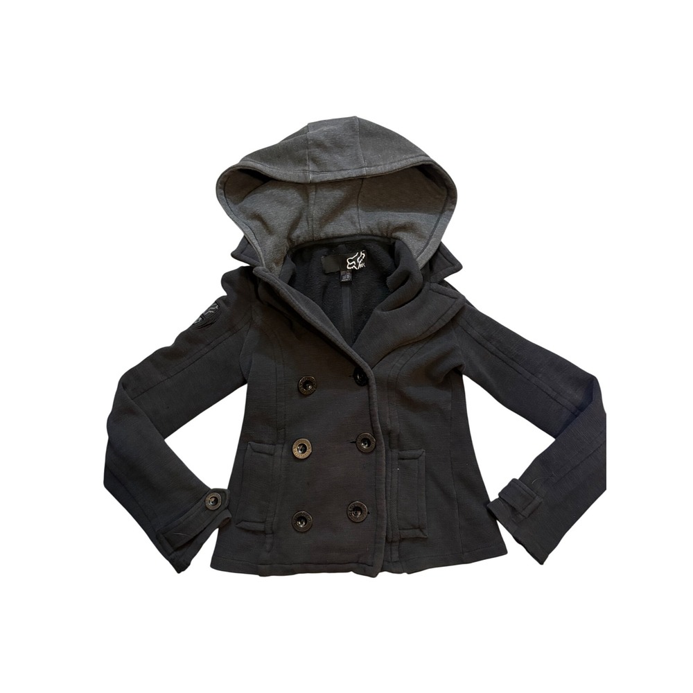 Fox Racing Riders Co Hooded Peacoat Jacket Womens XS Black Y2K Moto Streetwear